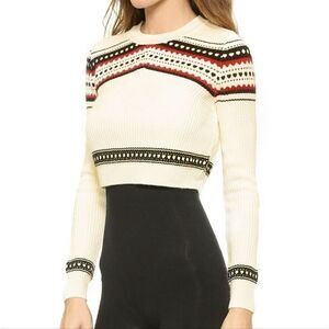 NWT Torn Ronny Kobo XS Red Cream Cropped Christmas WOOL Fair Isle Sweater Boho